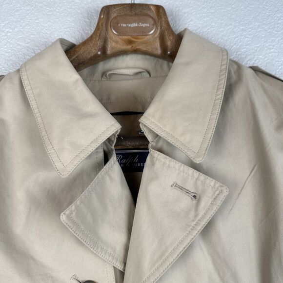 Vintage Ralph Ralph Lauren Classic Trench Coat Removable Wool Liner 44R Khaki - Picture 2 of 12